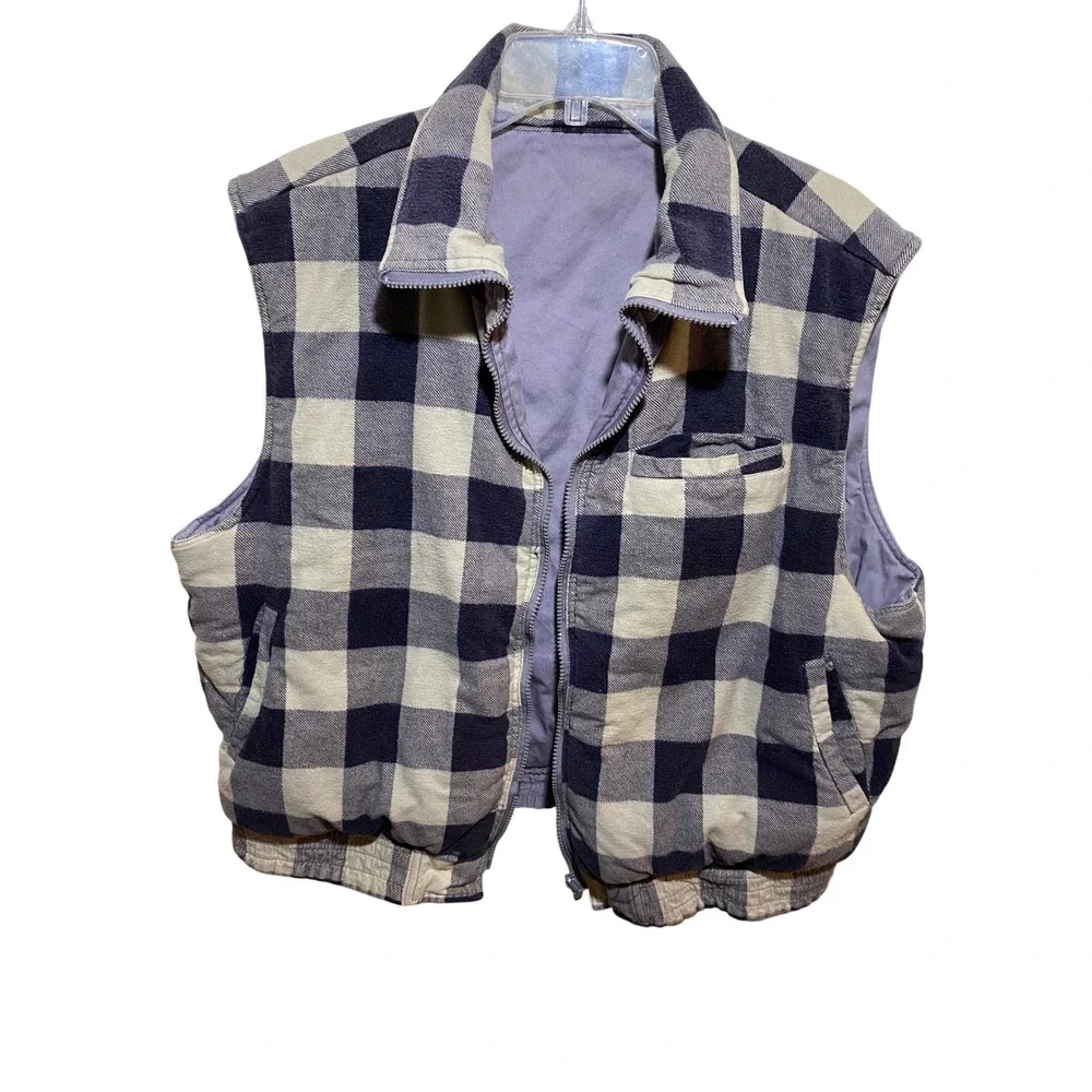 Woodland Reversible Utility Vest Mens XL Grey Twill Buffalo Plaid Flannel Pocket